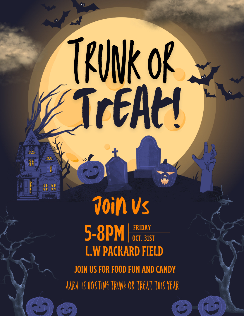 Trunk or Treat October 31st 5-8pm at the L.W. Packard Ballfield 